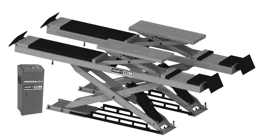 Ножничный подъемник KraftWell KRW45WA-LT-T г/п 4,5 т., заглубляемый, для сход-развала с подъемником второго уровня